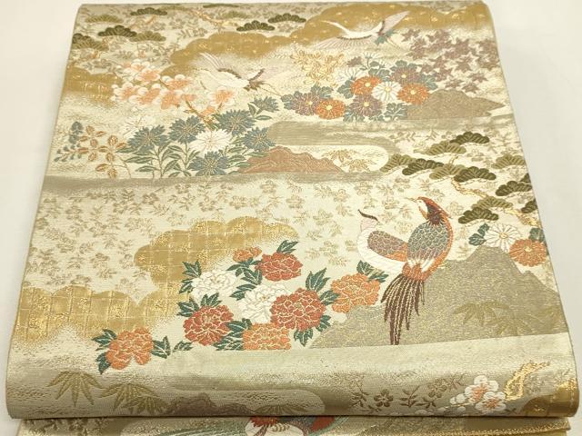 平和屋本店▼六通柄袋帯 唐織 飛鶴花鳥文 本金聚楽錦 正絹 逸品 DABJ6191sf