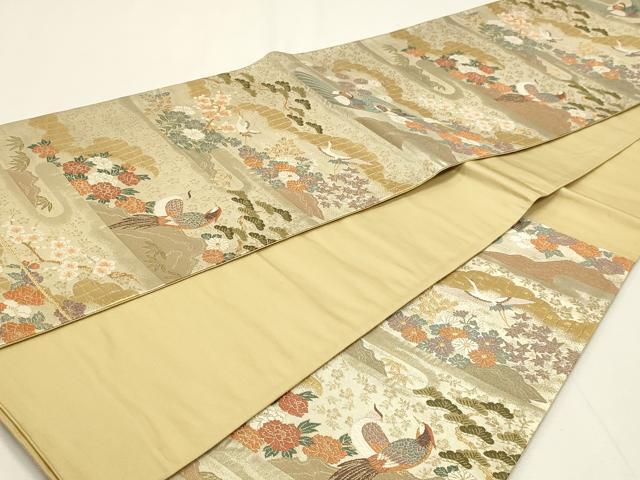 平和屋本店▼六通柄袋帯 唐織 飛鶴花鳥文 本金聚楽錦 正絹 逸品 DABJ6191sf