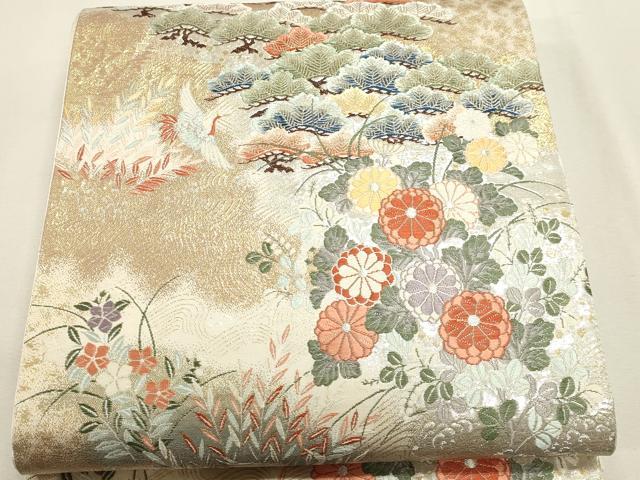 平和屋本店▼六通柄袋帯 唐織 草花文 秀風絽 本金箔 正絹 逸品 DABJ6204sf