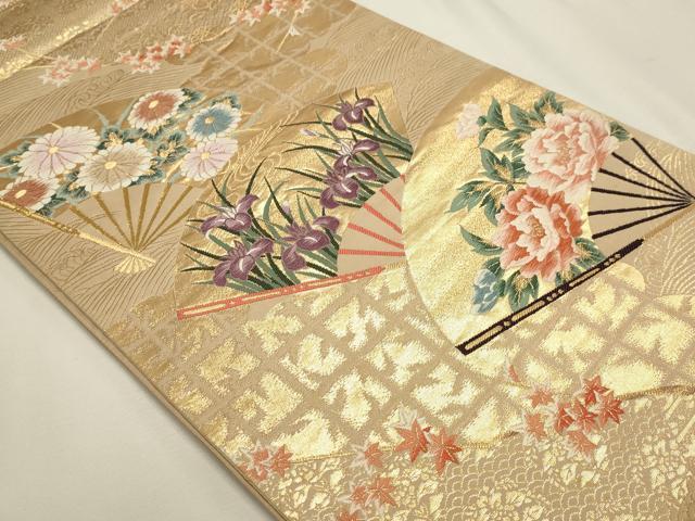 平和屋本店▼六通柄袋帯 唐織 扇面琳派文様 本金箔二重箔 正絹 逸品 DABJ6217sf