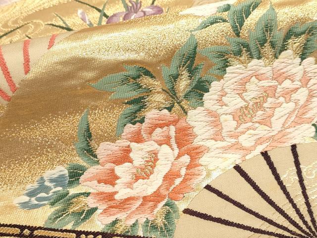 平和屋本店▼六通柄袋帯 唐織 扇面琳派文様 本金箔二重箔 正絹 逸品 DABJ6217sf