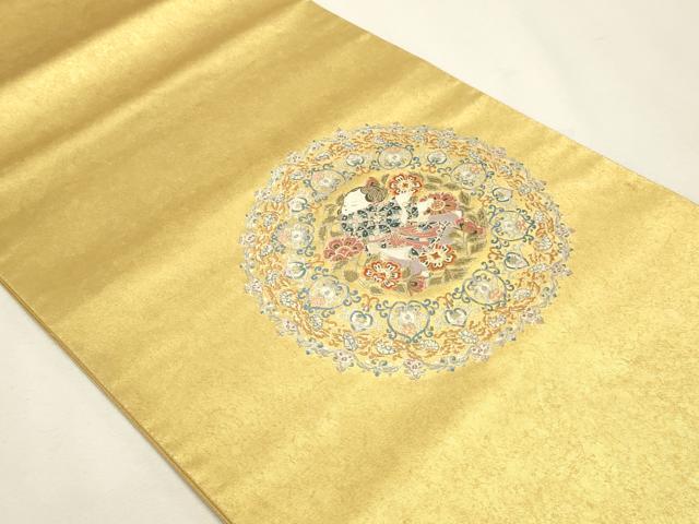 平和屋本店●加賀友禅の巨匠 初代 由水十久 西陣 長嶋成織物 ながしま帯 太鼓柄袋帯 童子唐草文 本金箔 瀞金錦 正絹 逸品 DABJ6485sf