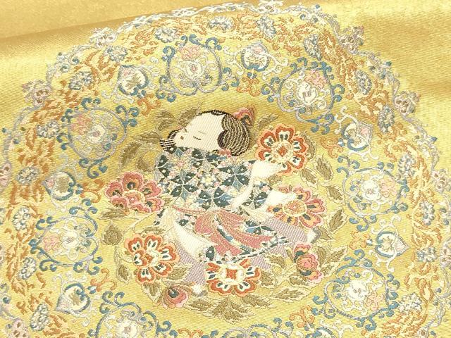 平和屋本店●加賀友禅の巨匠 初代 由水十久 西陣 長嶋成織物 ながしま帯 太鼓柄袋帯 童子唐草文 本金箔 瀞金錦 正絹 逸品 DABJ6485sf