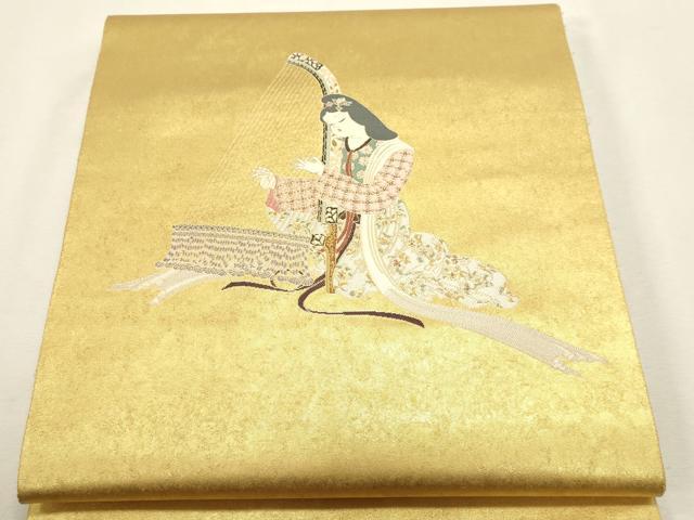 平和屋本店●加賀友禅の巨匠 初代 由水十久 西陣 長嶋成織物 ながしま帯 太鼓柄袋帯 箜篠 本金箔 瀞金錦 正絹 逸品 DABJ6486sf