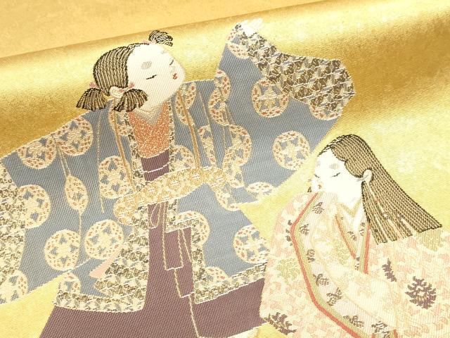 平和屋本店●加賀友禅の巨匠 初代 由水十久 西陣 長嶋成織物 ながしま帯 太鼓柄袋帯 うなゐ児 本金箔 瀞金錦 正絹 逸品 DABJ6489sf