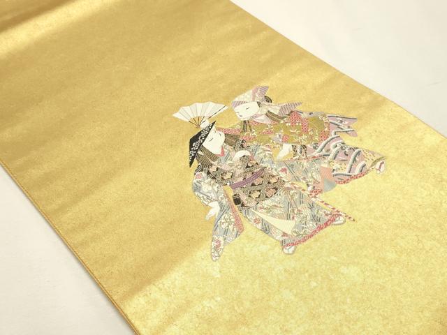 平和屋本店●加賀友禅の巨匠 初代 由水十久 西陣 長嶋成織物 ながしま帯 太鼓柄袋帯 阿国 本金箔 瀞金錦 正絹 逸品 DABJ6490sf