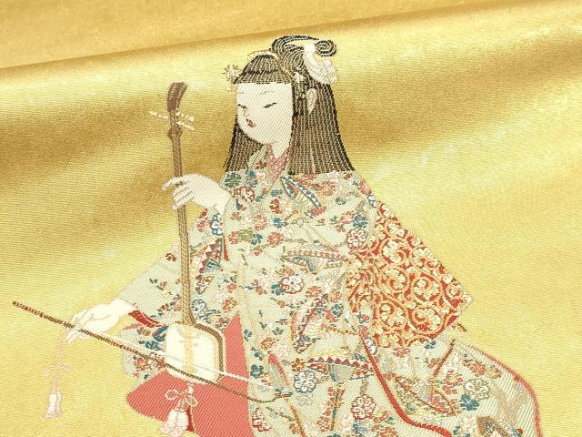 平和屋本店●加賀友禅の巨匠 初代 由水十久 西陣 長嶋成織物 ながしま帯 太鼓柄袋帯 胡弓 本金箔 瀞金錦 正絹 逸品 DABJ6491sf
