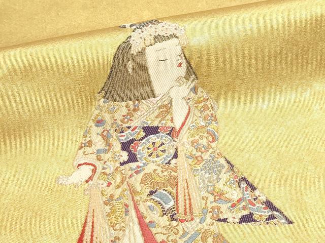 平和屋本店●加賀友禅の巨匠 初代 由水十久 西陣 長嶋成織物 ながしま帯 太鼓柄袋帯 前後 本金箔 瀞金錦 正絹 逸品 DABJ6493sf