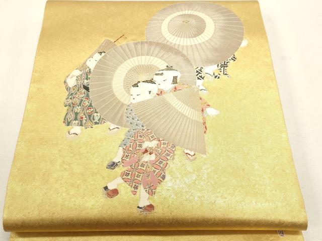 平和屋本店●西陣 長嶋成織物 ながしま帯 加賀友禅の巨匠 初代 由水十久 太鼓柄袋帯 傘 本金箔 瀞金錦 正絹 逸品 DABJ6495sf