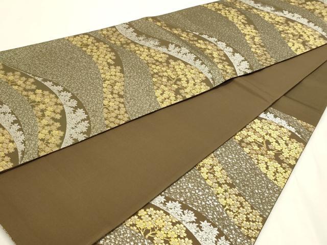平和屋本店▼六通柄袋帯 枝花文 本金 プラチナ 正絹 逸品 DABJ6509sf