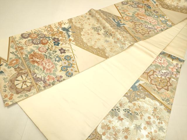 平和屋本店▼六通柄袋帯 唐織 撩乱花車文 純金箔 正絹 逸品 DABJ6522du