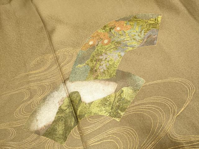 平和屋着物▽訪問着 単衣 螺鈿 流水地紙花文 暈し染め 金彩 正絹 逸品 DABJ6540du
