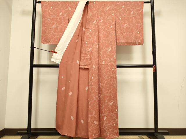 平和屋着物▽上質な小紋 単衣 絞り 南天唐草文 正絹 逸品 未使用 DABJ6552du