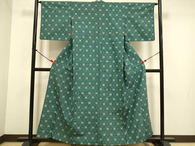 平和屋着物▽上質な紬 単衣 絣文様 正絹 逸品 DABJ6558du