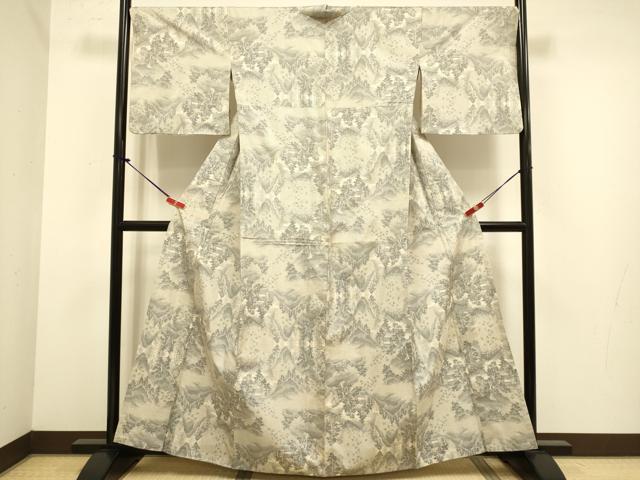 平和屋着物▽本場大島紬 単衣 風景文 正絹 逸品 DABJ6559du