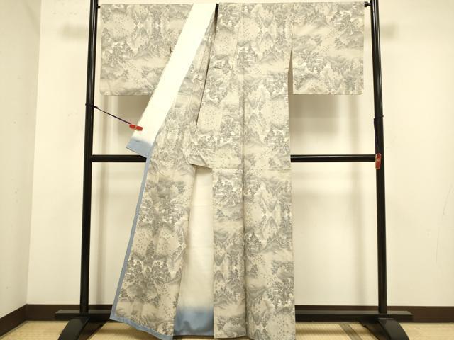 平和屋着物▽本場大島紬 単衣 風景文 正絹 逸品 DABJ6559du