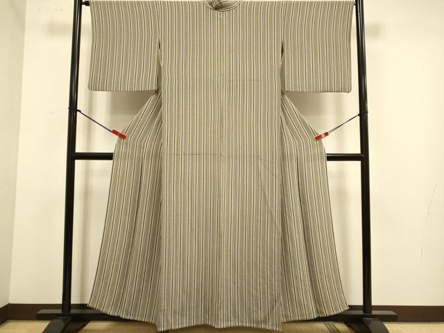 平和屋着物▽上質な小紋 単衣 縞 正絹 逸品 DABJ6564du