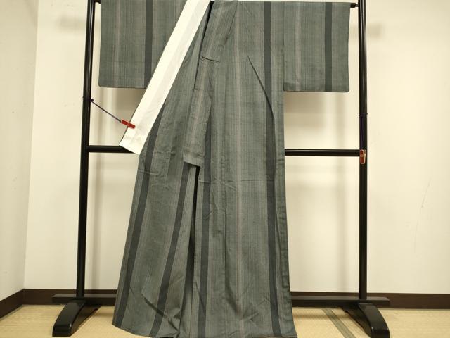 平和屋着物▽上質な紬 単衣 縞 正絹 逸品 DABJ6574du
