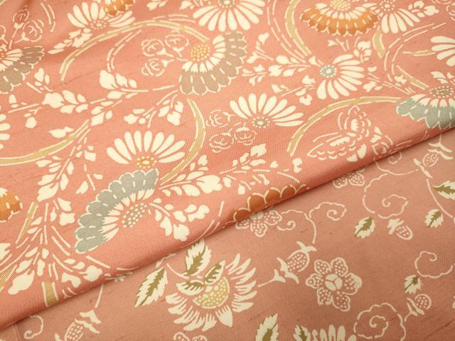 平和屋着物▽訪問着 単衣 紬地 更紗花唐草文 正絹 逸品 DABJ6616du