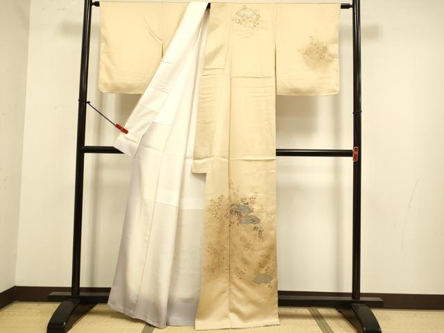 平和屋着物●訪問着 刺繍 地紙花松文 暈し染め 金銀彩 正絹 逸品 未使用 DABJ6641du