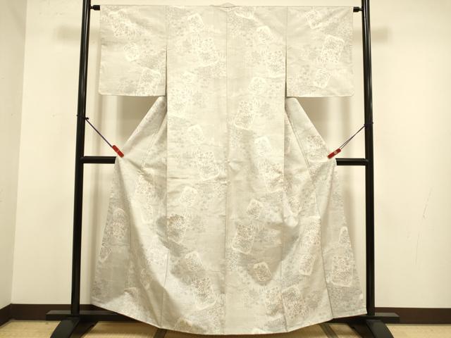 平和屋着物●本場大島紬 白大島 120亀甲 色紙風景文 正絹 逸品 DABJ6645du