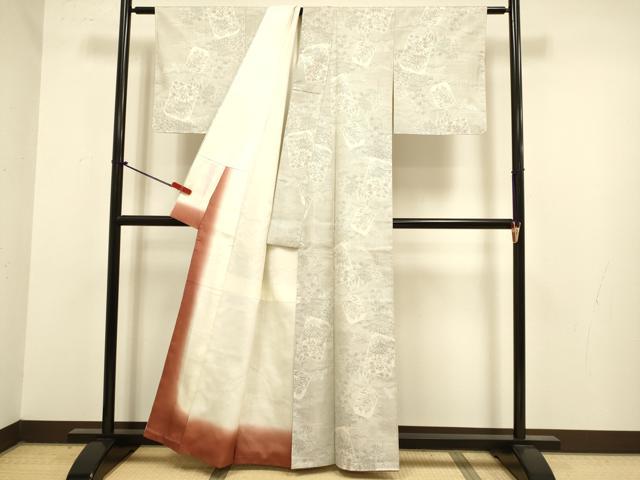 平和屋着物●本場大島紬 白大島 120亀甲 色紙風景文 正絹 逸品 DABJ6645du