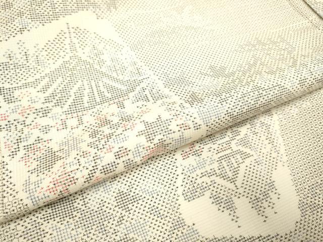平和屋着物●本場大島紬 白大島 120亀甲 色紙風景文 正絹 逸品 DABJ6645du