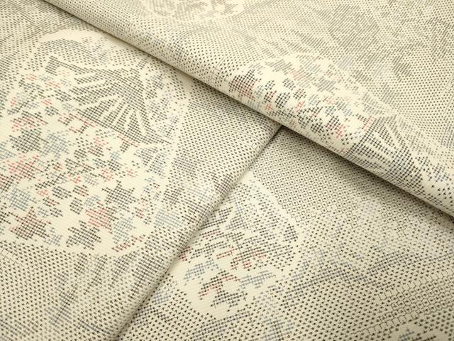 平和屋着物●本場大島紬 白大島 120亀甲 色紙風景文 正絹 逸品 DABJ6645du