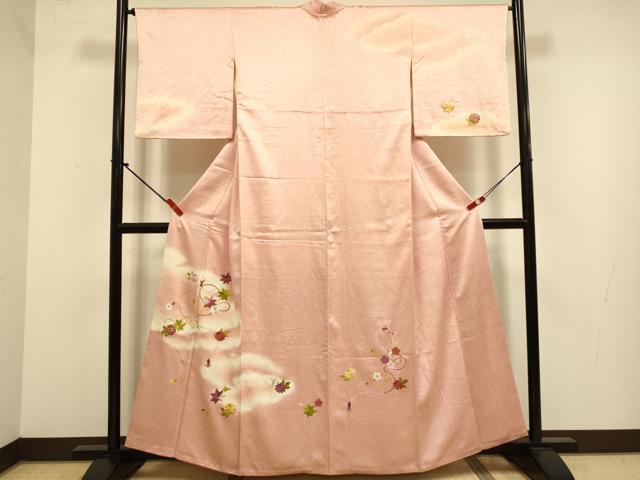 平和屋着物●訪問着 駒刺繍 総刺繍 花楓文 正絹 逸品 DABJ6667du