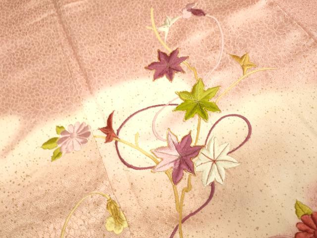 平和屋着物●訪問着 駒刺繍 総刺繍 花楓文 正絹 逸品 DABJ6667du
