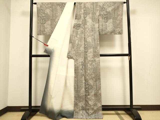 平和屋着物●二代目更甚 江戸更紗 小紋 紬地 更紗花鳥文 大丸扱い 正絹 逸品 未使用 DABJ6687du
