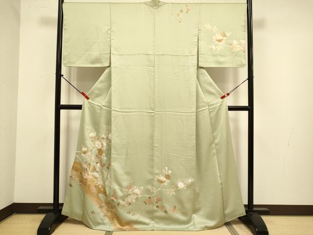 平和屋着物●訪問着 駒刺繍 枝花文 金彩 正絹 逸品 DABJ6692du