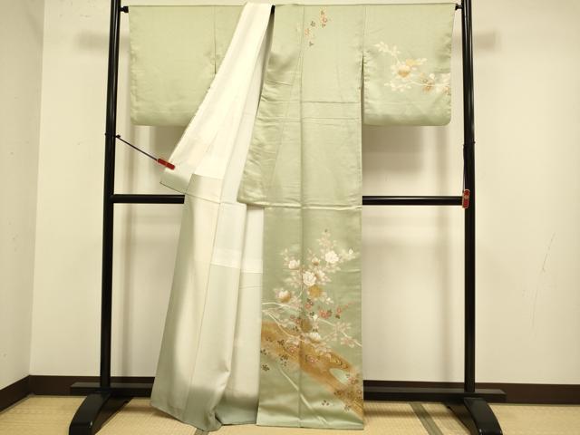 平和屋着物●訪問着 駒刺繍 枝花文 金彩 正絹 逸品 DABJ6692du