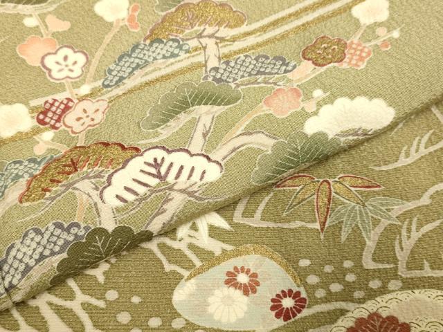 平和屋着物●訪問着 刺繍 松竹梅 暈し染め 金彩 正絹 逸品 DABJ6694du