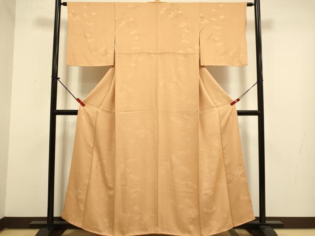 平和屋着物●上質な色無地 笹地紋 江戸茶色 正絹 逸品 DABJ6697du