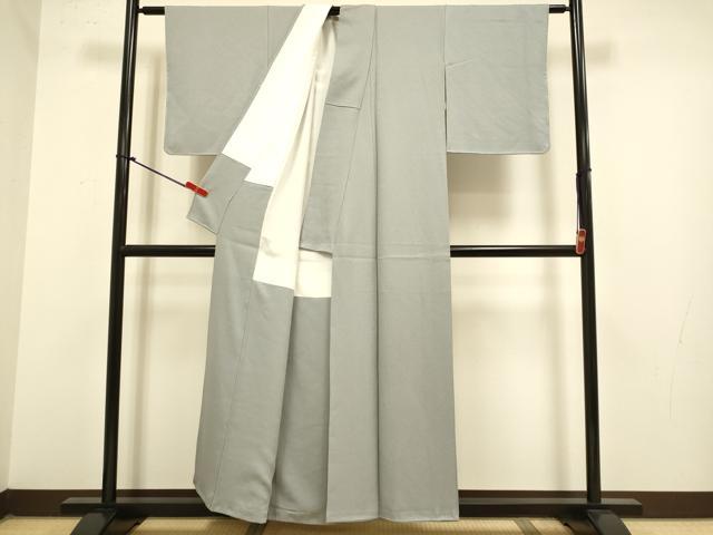 平和屋着物●上質な色無地 干割れ地紋 銀鼠色 正絹 逸品 DABJ6713du