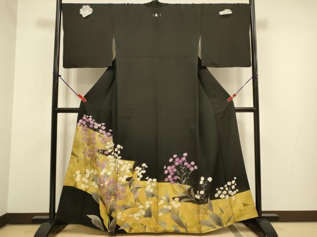 平和屋着物●豪華黒留袖 草花文 金彩 正絹 逸品 DABJ6714du