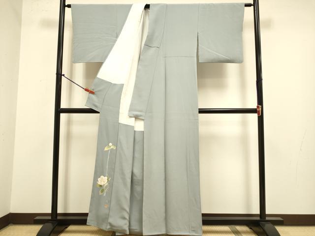 平和屋着物●上質な色無地 作家物 灰青色 正絹 逸品 DABJ6720du