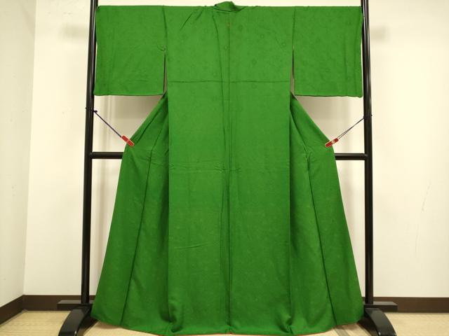 平和屋着物●上質な色無地 辻が花地紋 濃いアイビーグリーン色 正絹 逸品 DABJ6726du