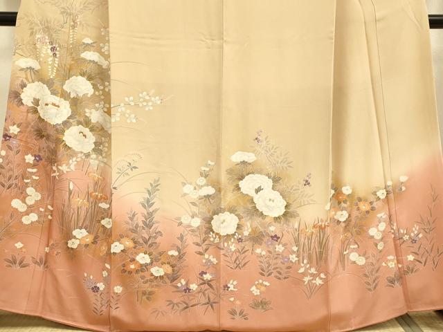 平和屋着物●訪問着 刺繍 草花文 暈し染め 金彩 正絹 逸品 DABJ6731du