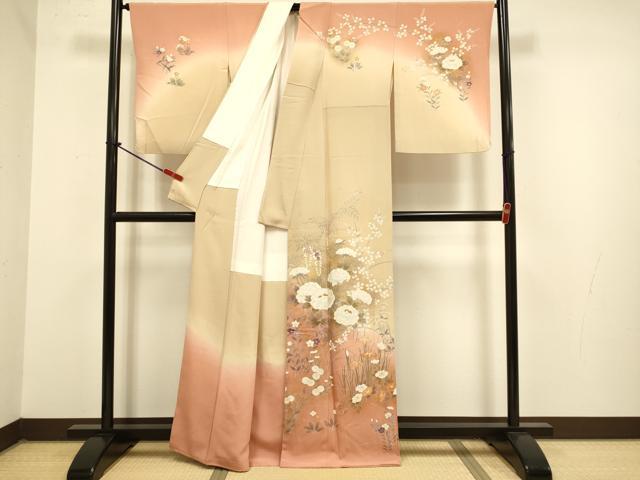 平和屋着物●訪問着 刺繍 草花文 暈し染め 金彩 正絹 逸品 DABJ6731du