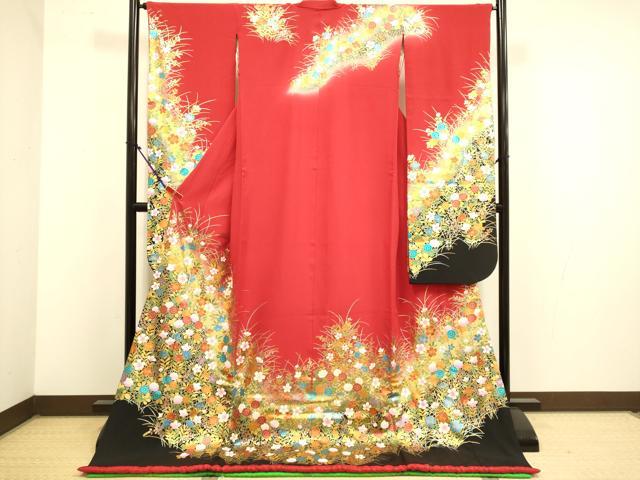平和屋本店●お引きずり・お引き摺り・引き振袖 和装 結婚式 舞妓 芸妓 芸者 衣装 草花文 金彩 逸品 DABJ6773du