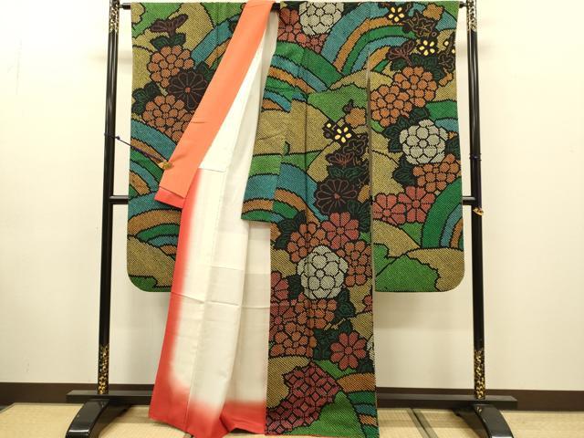 平和屋着物●豪華振袖 単衣 総絞り 草花文 正絹 逸品 DABJ6904du
