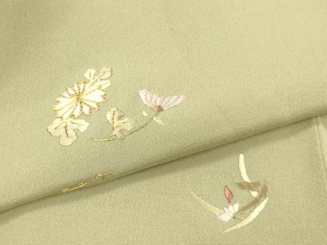 平和屋着物●訪問着 駒刺繍 総刺繍 草花文 金糸 正絹 逸品 DABJ6906du