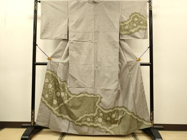 平和屋着物●本場縞大島紬 訪問着 絞り 草花文 正絹 逸品 DABJ6910du
