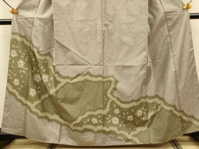 平和屋着物●本場縞大島紬 訪問着 絞り 草花文 正絹 逸品 DABJ6910du