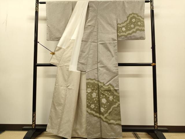 平和屋着物●本場縞大島紬 訪問着 絞り 草花文 正絹 逸品 DABJ6910du