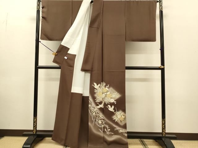 平和屋着物●豪華色留袖 作家物 駒刺繍 飛鶴枝花文 暈し染め 金彩 正絹 逸品 未使用 DABJ6928du