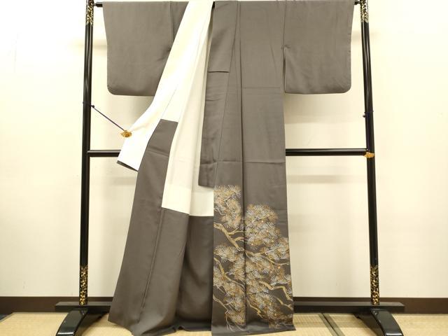 平和屋着物●銀座きしや 留袖 駒刺繍 枝松葉 金彩 正絹 逸品 DABJ6932du