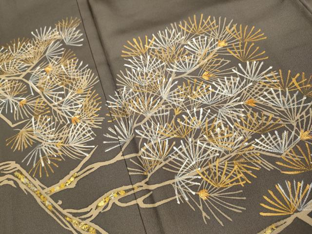 平和屋着物●銀座きしや 留袖 駒刺繍 枝松葉 金彩 正絹 逸品 DABJ6932du
